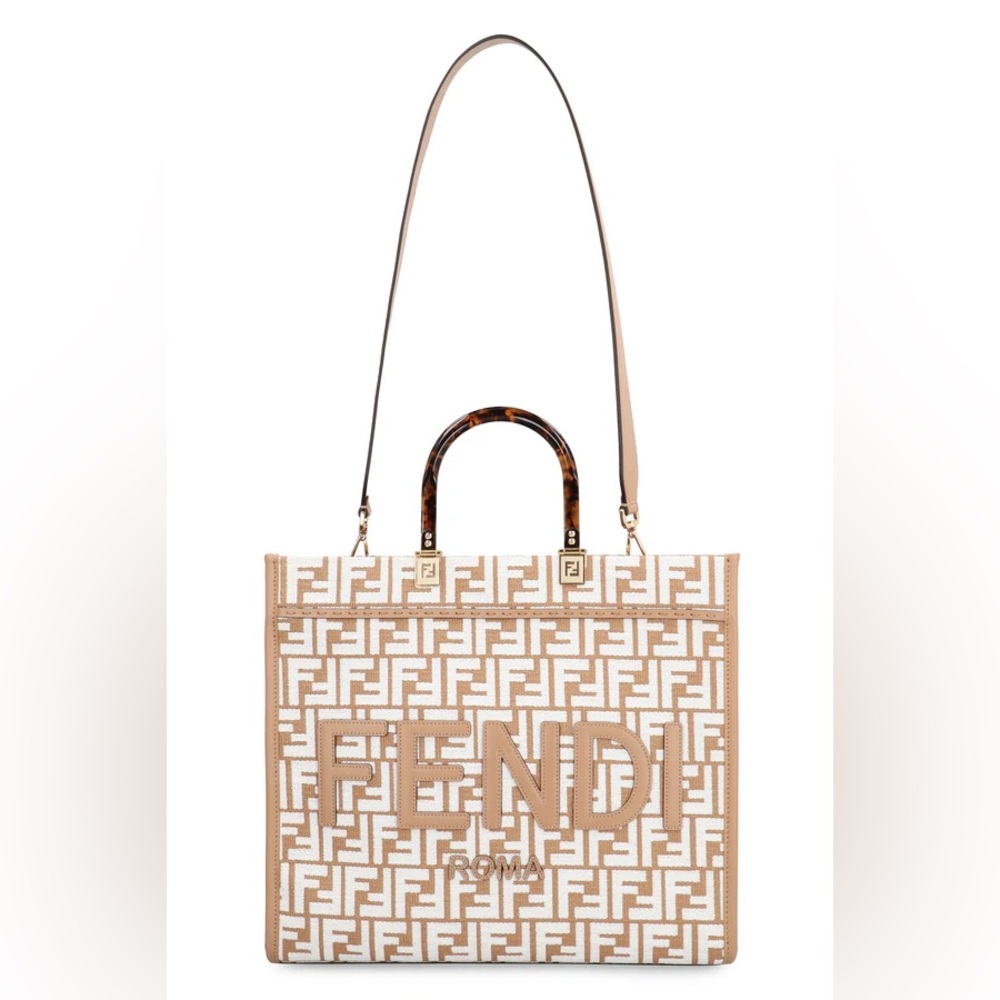 Fendi Sunshine Beige and White Logo Tote